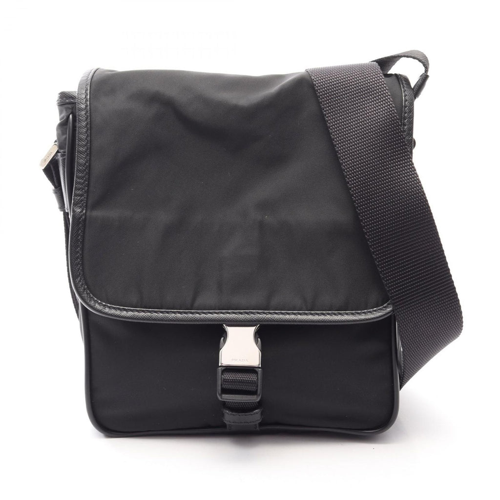 Prada Shoulder Bag Viaggio Black Nylon Saffiano Leather