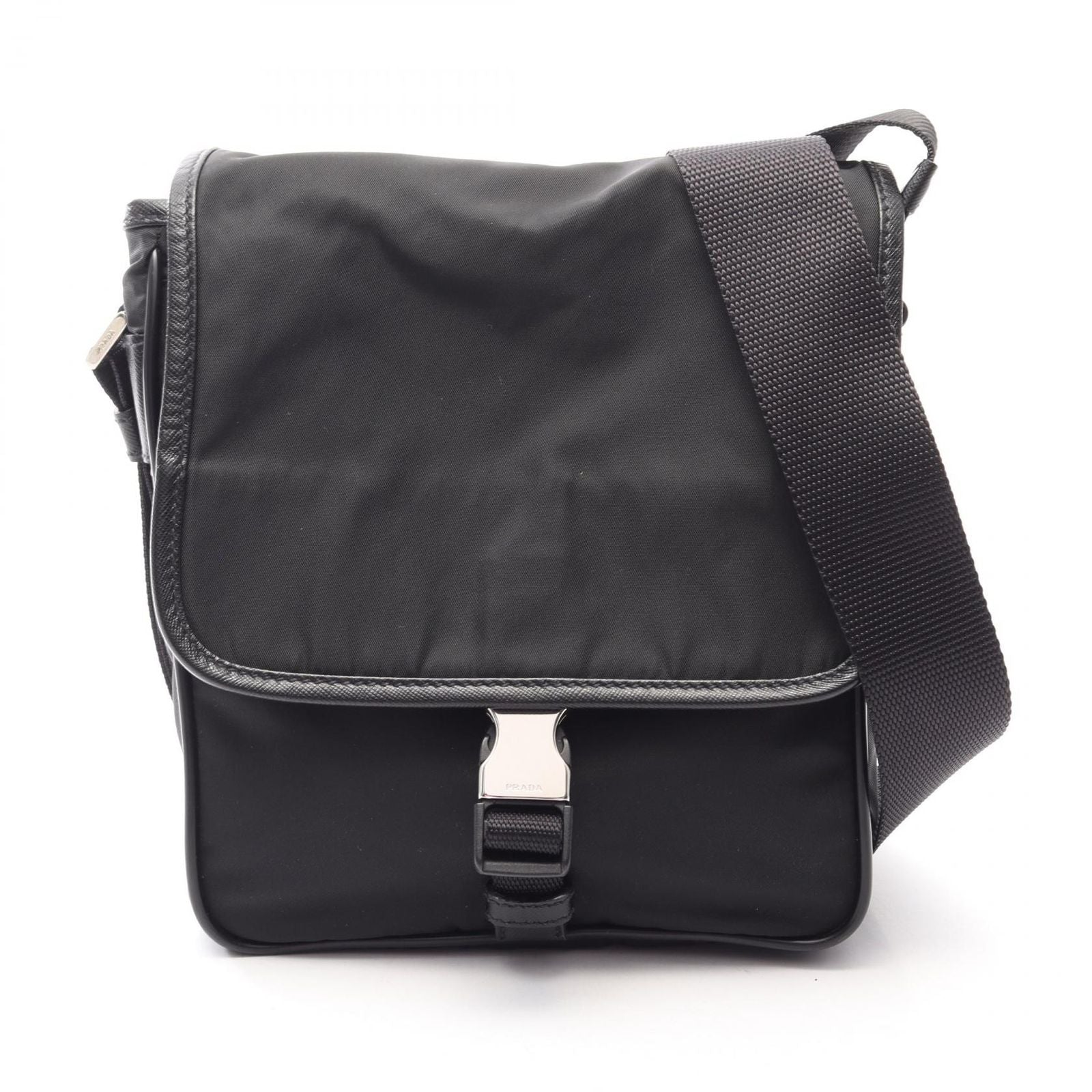 Prada Shoulder Bag Viaggio Black Nylon Saffiano Leather