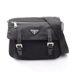 Prada Shoulder Bag Tessuto Black Nylon Leather Triangle Logo