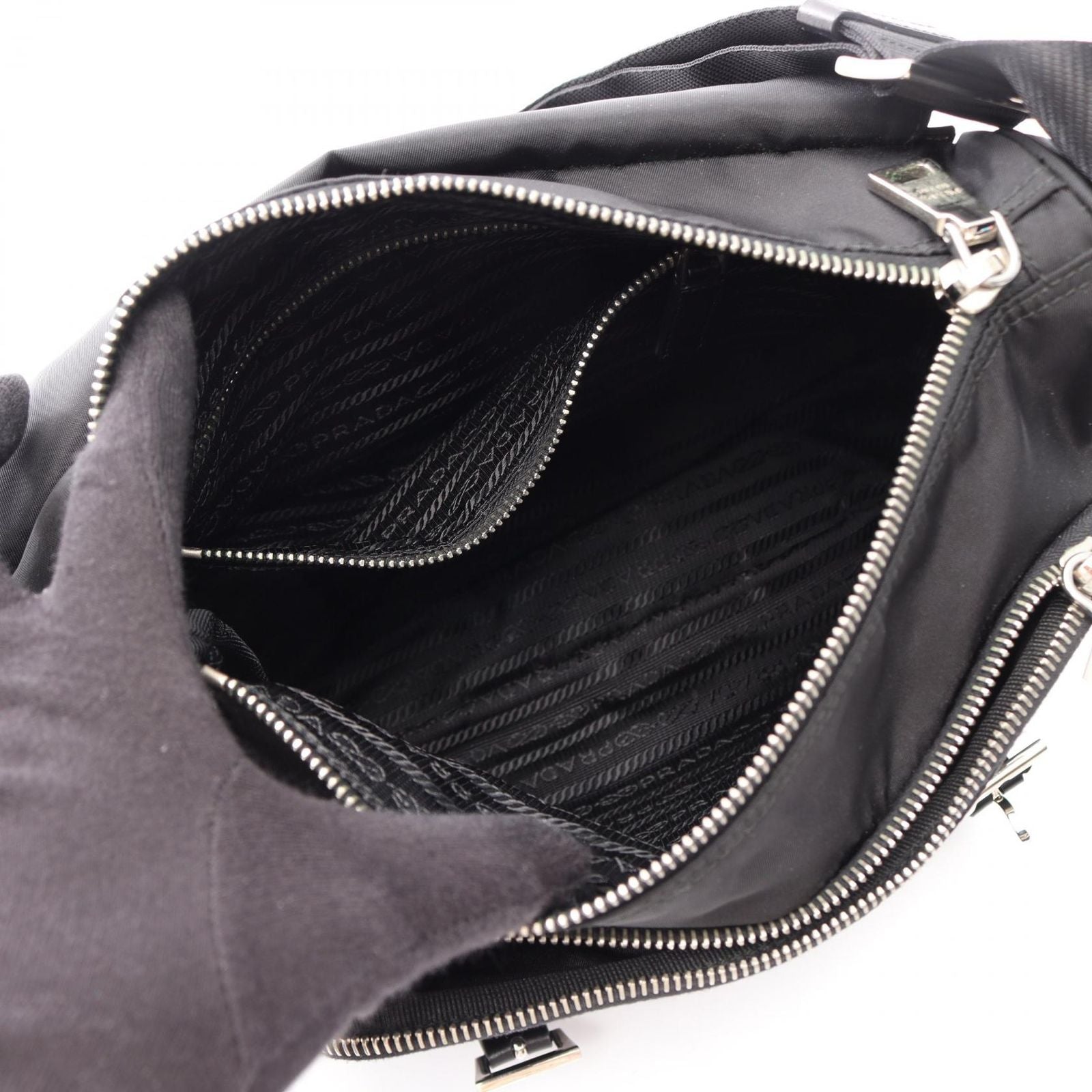 Prada Shoulder Bag Tessuto Black Nylon Leather Triangle Logo — view 3