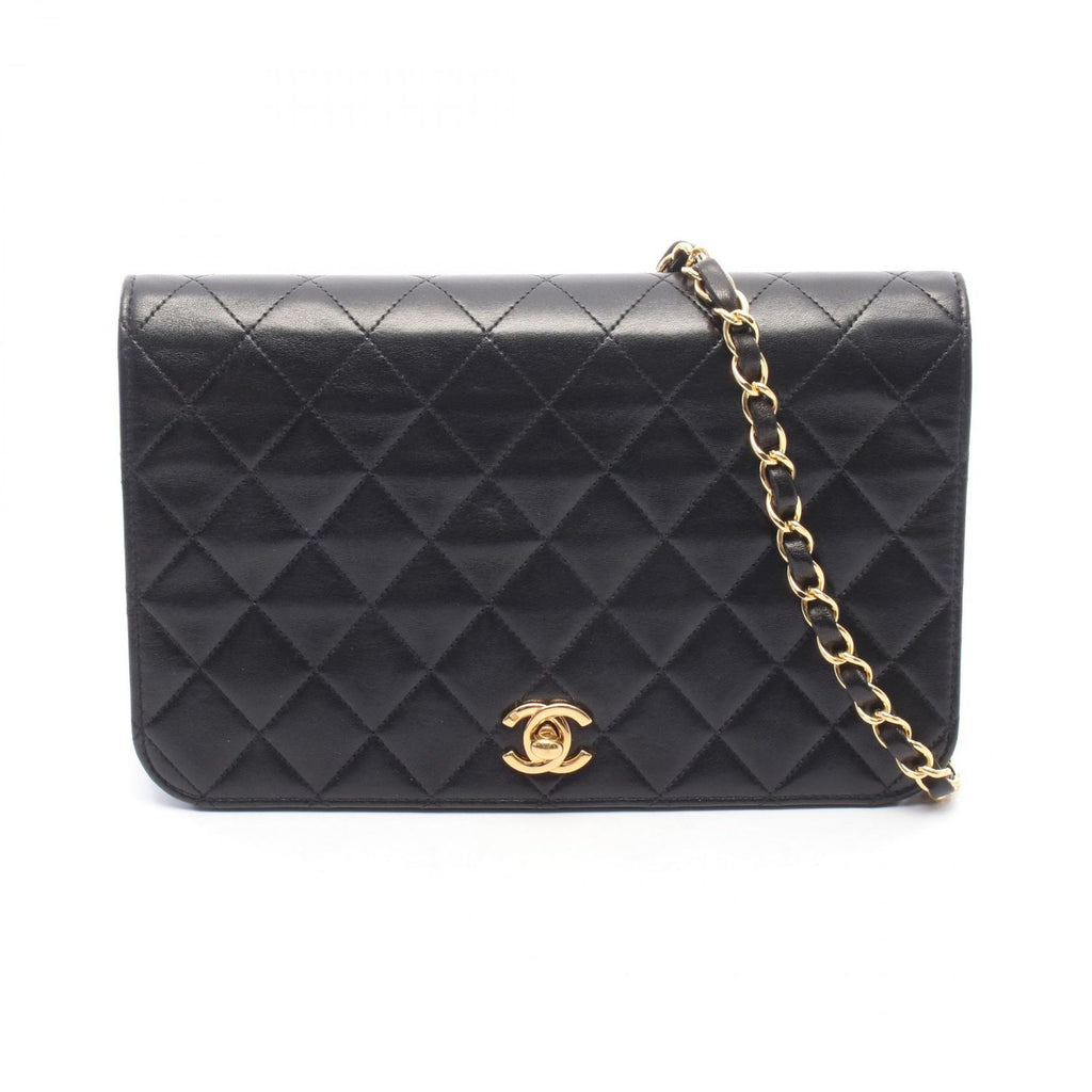 Chanel Shoulder Bag Quilted Full Flap Black Lambskin Chain