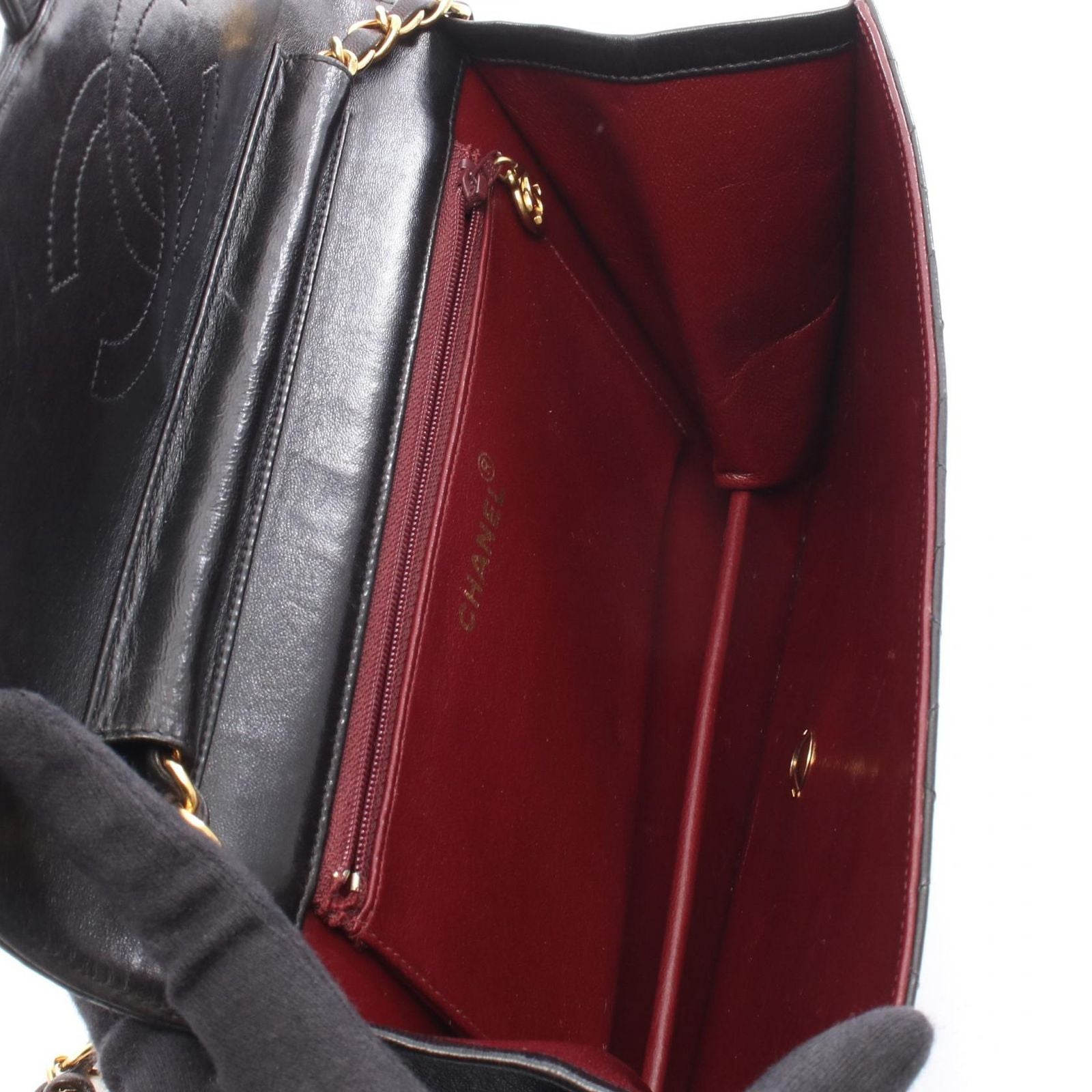 Chanel Shoulder Bag Quilted Push Lock Black Lambskin Chain — view 3