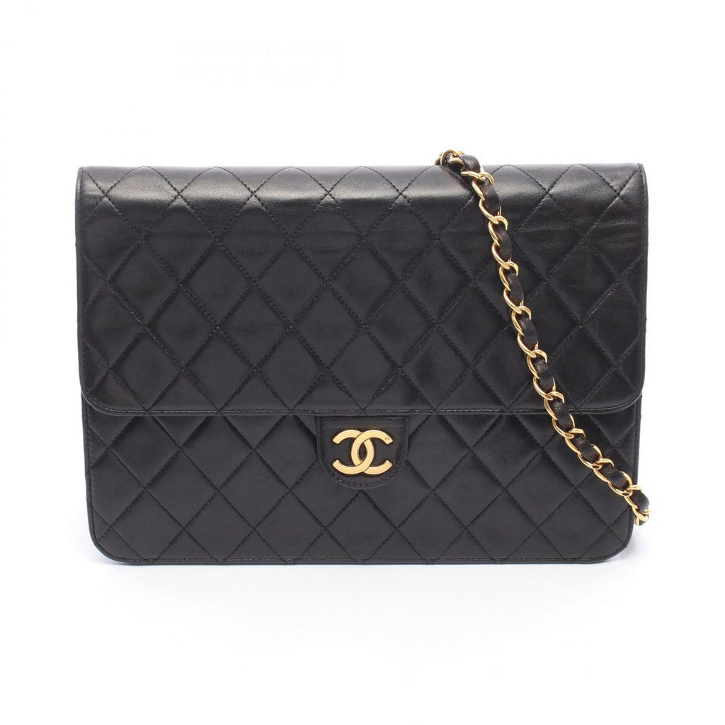 Chanel Shoulder Bag Quilted Push Lock Black Lambskin Chain