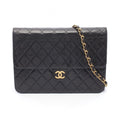 Chanel Shoulder Bag Quilted Push Lock Black Lambskin Chain