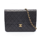 Chanel Shoulder Bag Quilted Push Lock Black Lambskin Chain