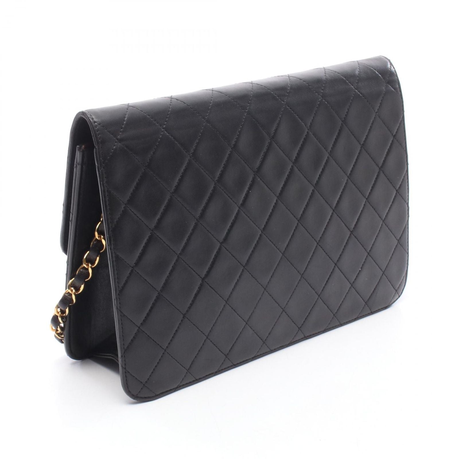 Chanel Shoulder Bag Quilted Push Lock Black Lambskin Chain — view 2