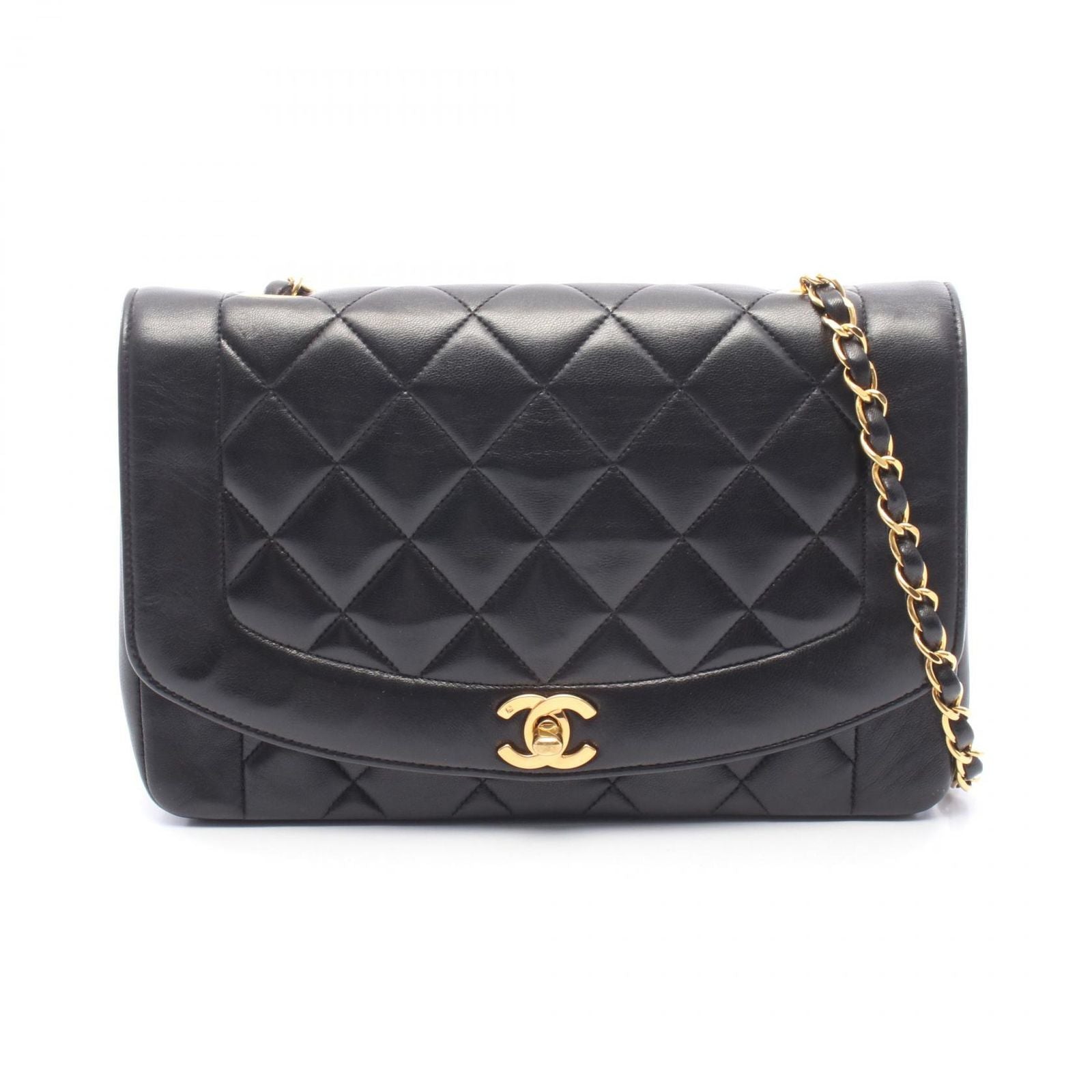 Chanel Shoulder Bag Quilted Diana Flap Black Lambskin Chain