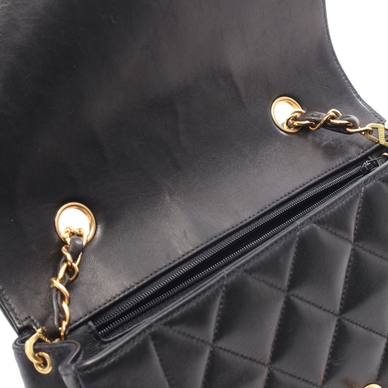 Chanel Shoulder Bag Quilted Diana Flap Black Lambskin Chain — view 7