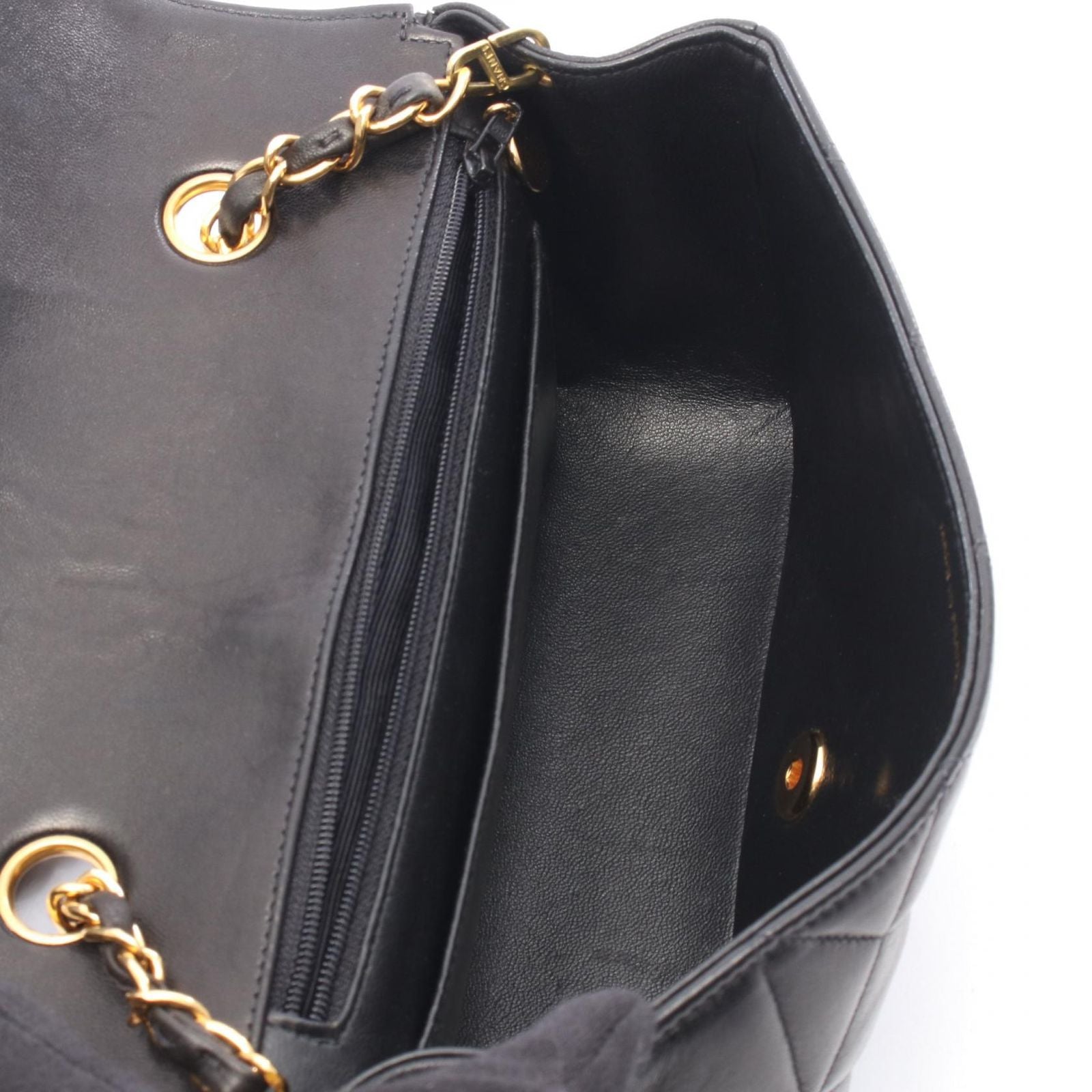 Chanel Shoulder Bag Quilted Diana Flap Black Lambskin Chain — view 3