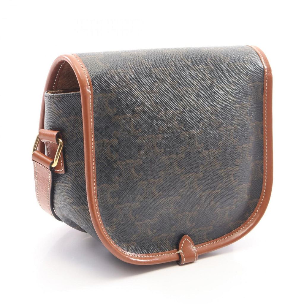 Celine Shoulder Bag Folco Triomphe Dark Brown Canvas Leather — view 2