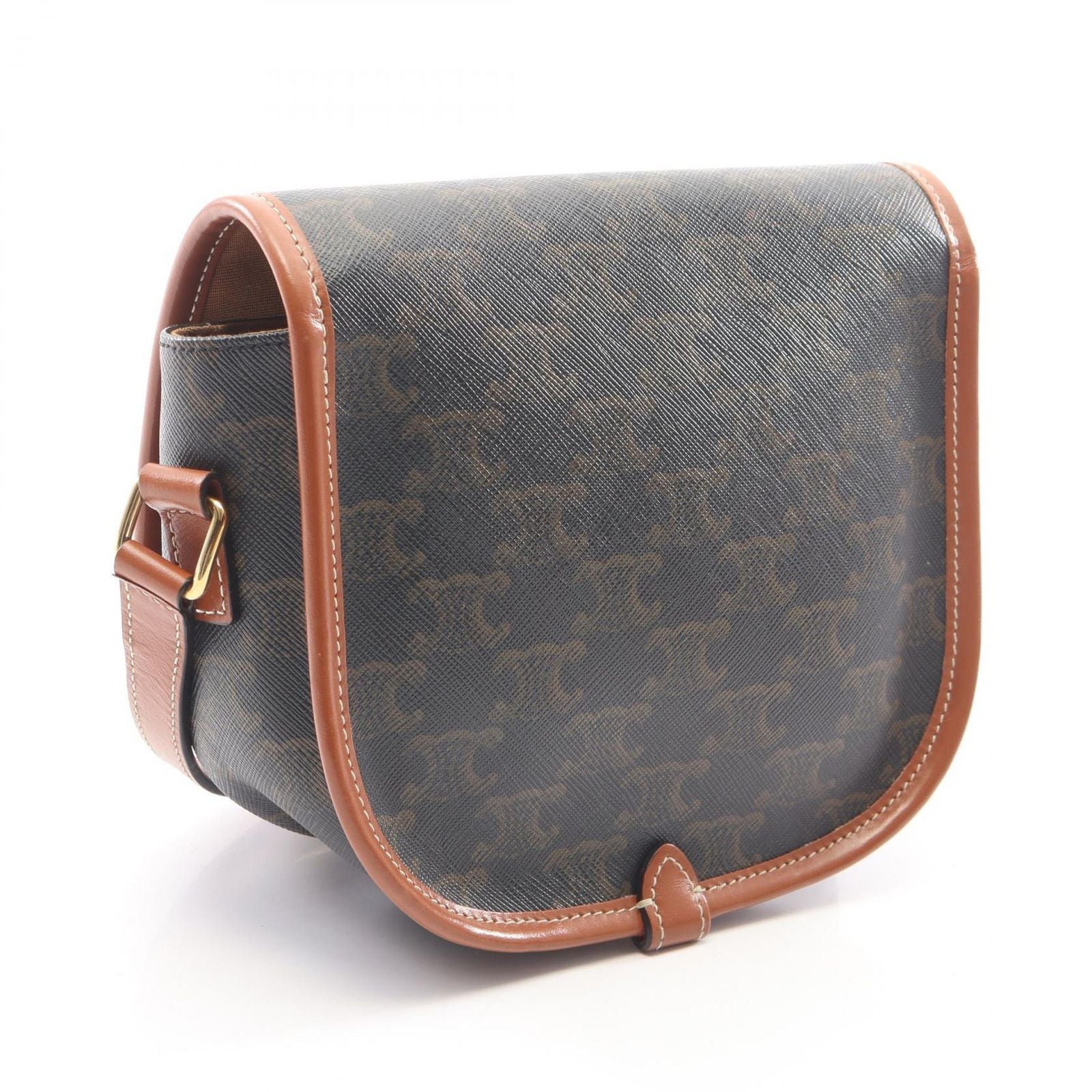 Celine Shoulder Bag Folco Triomphe Dark Brown Canvas Leather — view 2