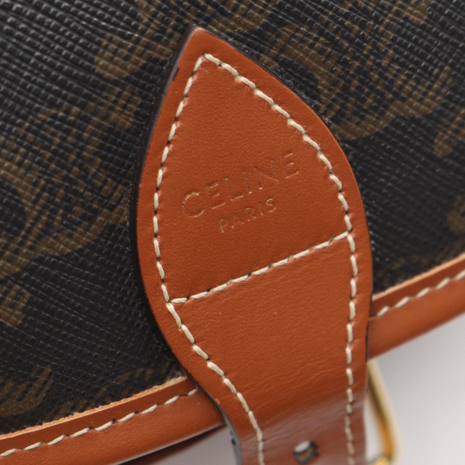 Celine Shoulder Bag Folco Triomphe Dark Brown Canvas Leather — view 4
