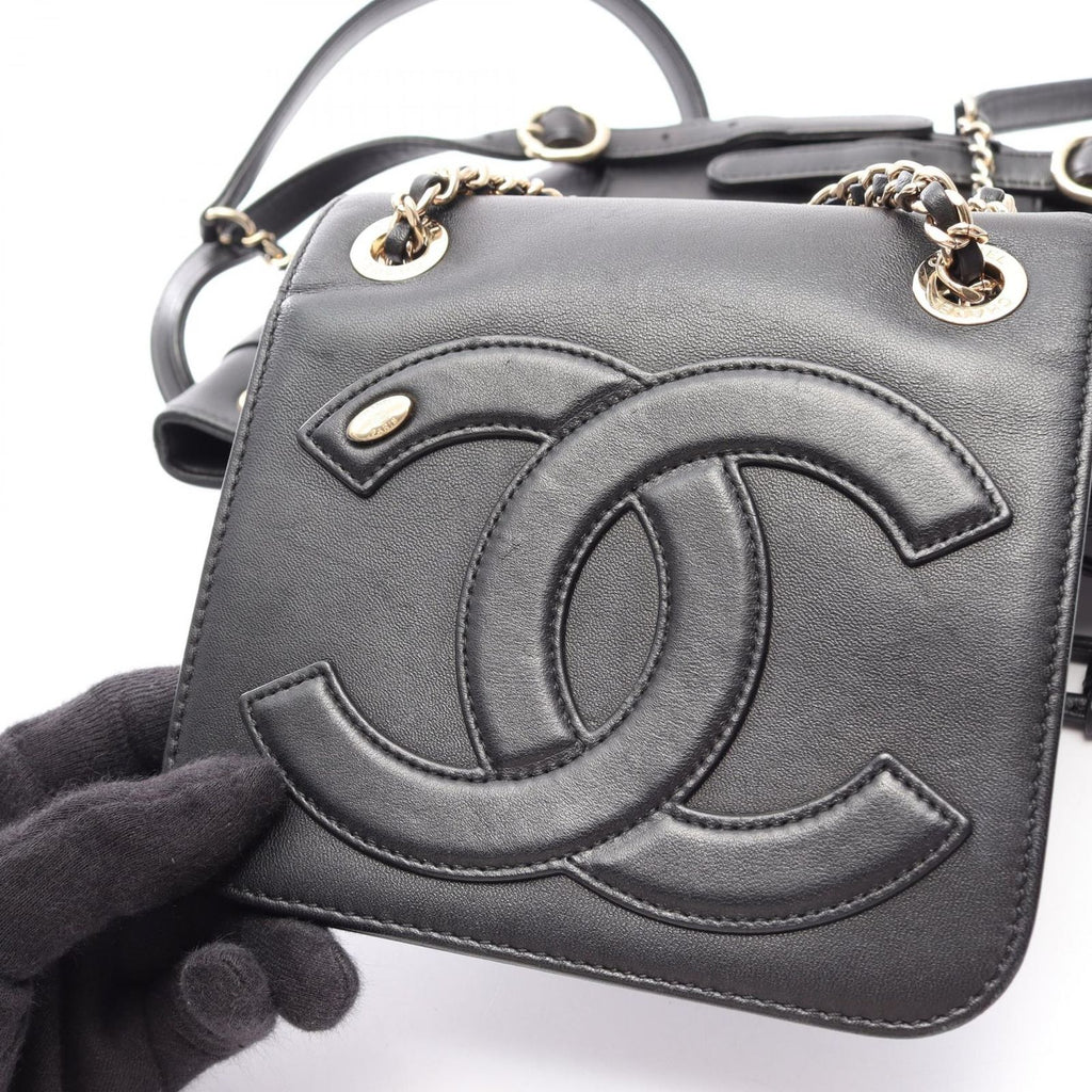 Chanel Backpack CC Logo Chain Black Lambskin CC Small — view 8