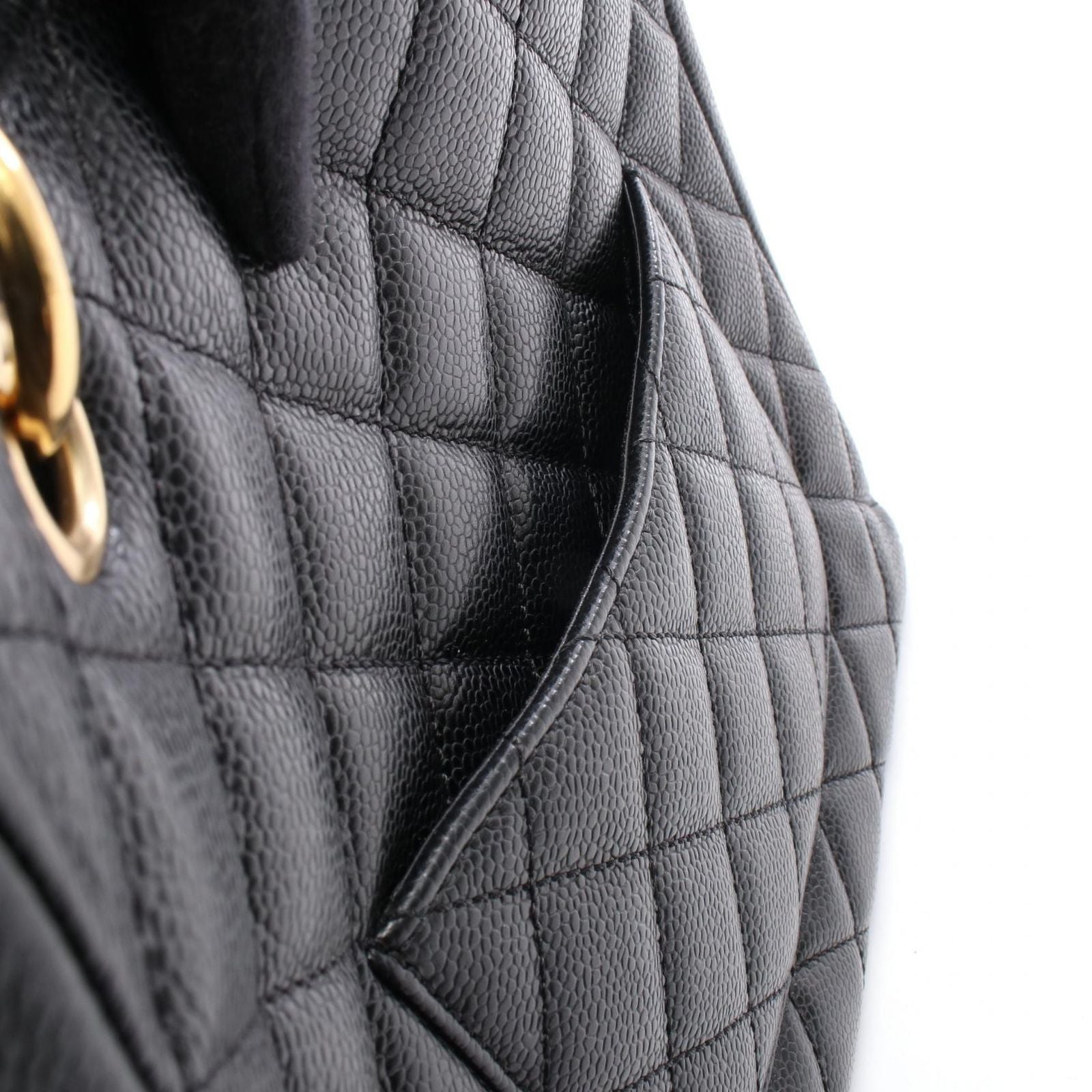 Chanel Tote Quilted Petite Shopping PST Black Caviar Leather Chain — view 6