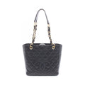 Chanel Tote Quilted Petite Shopping PST Black Caviar Leather Chain