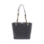 Chanel Tote Quilted Petite Shopping PST Black Caviar Leather Chain