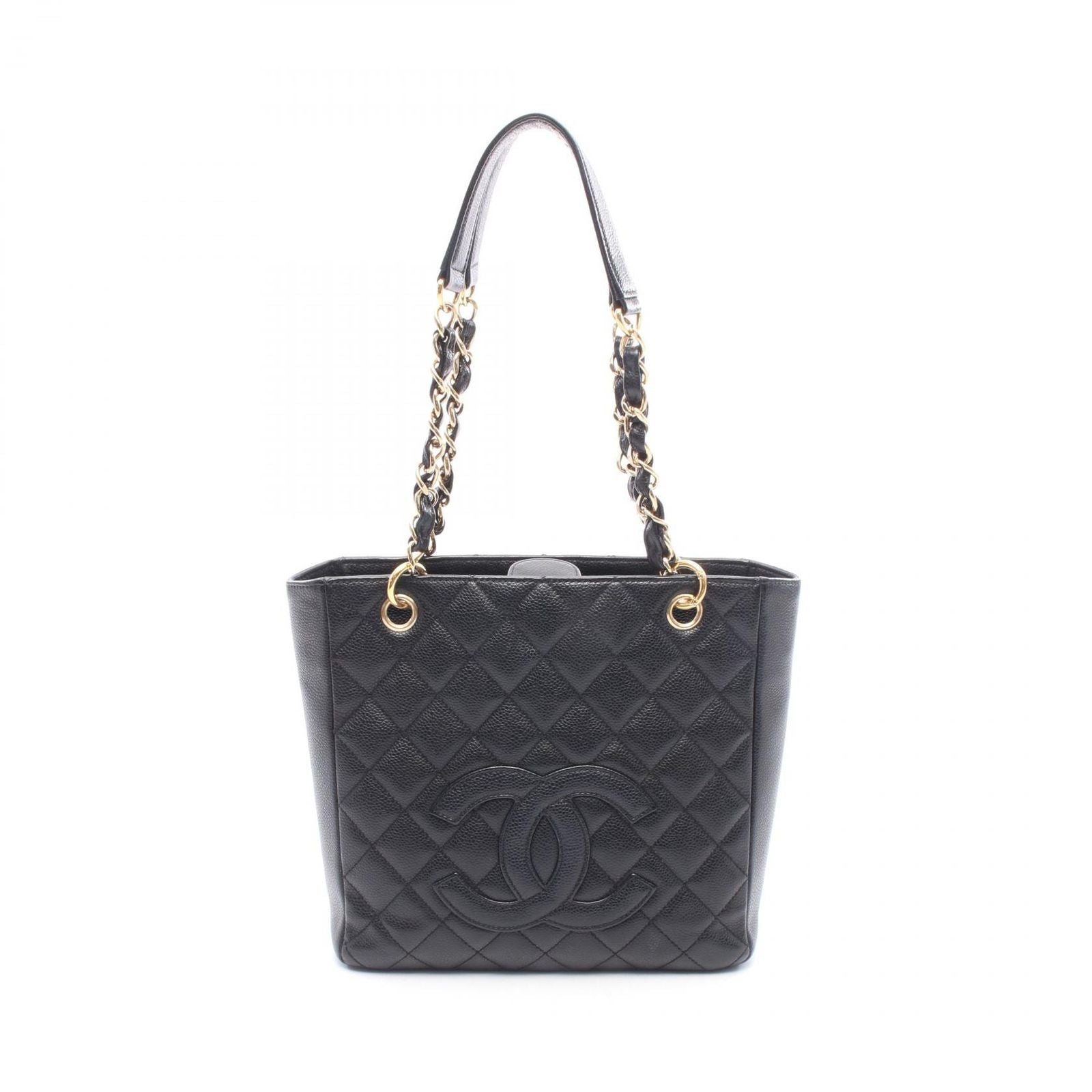 Chanel Tote Quilted Petite Shopping PST Black Caviar Leather Chain