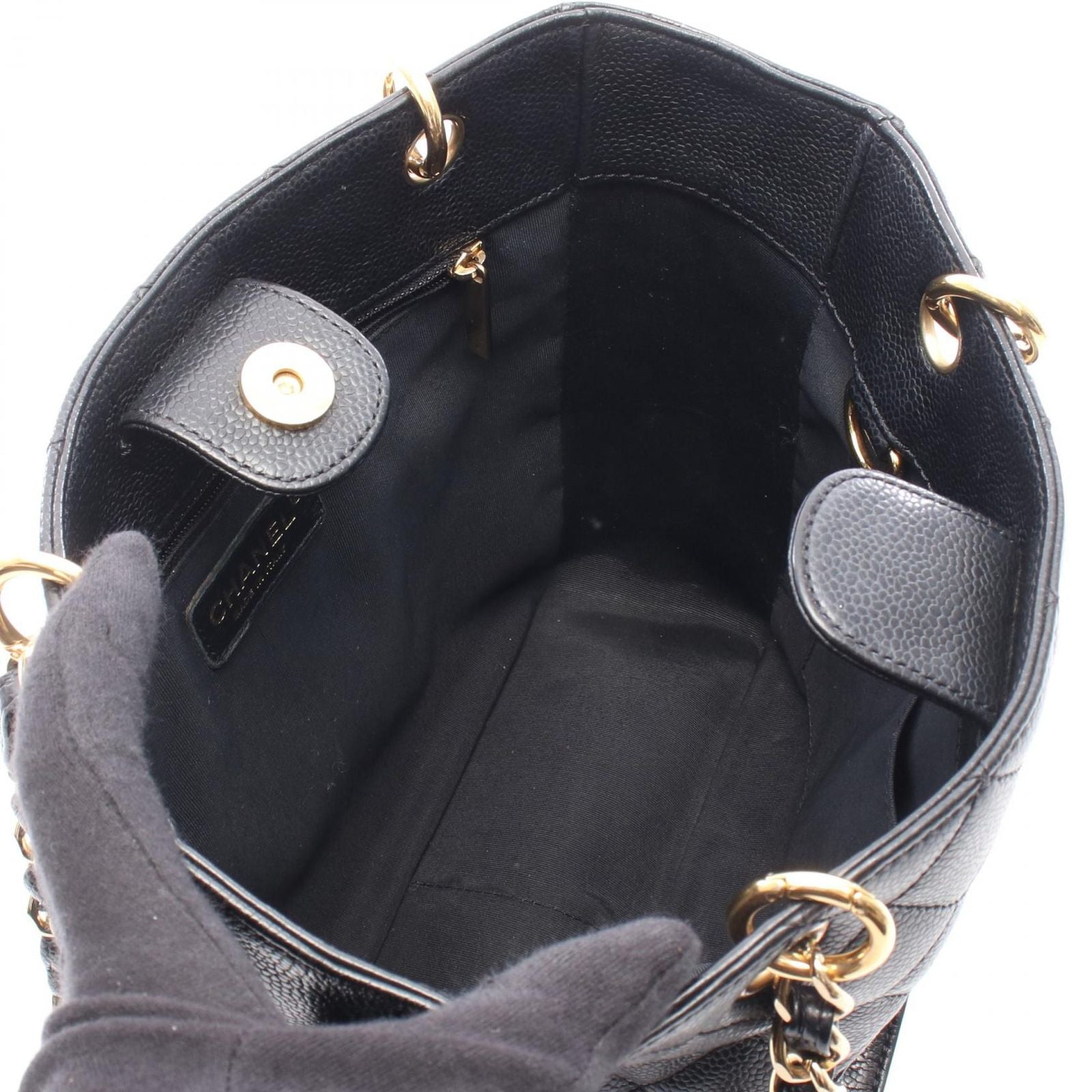 Chanel Tote Quilted Petite Shopping PST Black Caviar Leather Chain — view 3