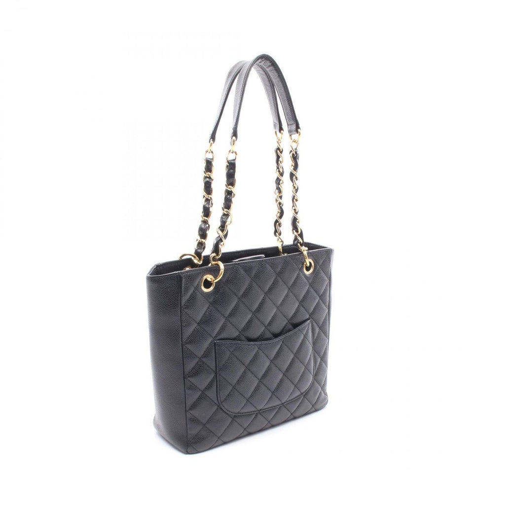 Chanel Tote Quilted Petite Shopping PST Black Caviar Leather Chain — view 2