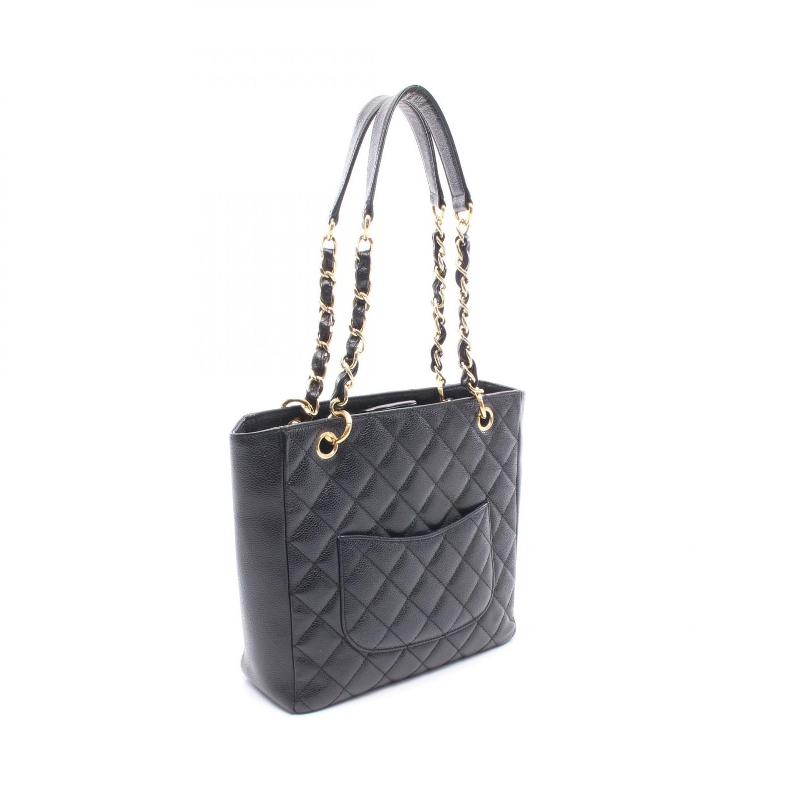Chanel Tote Quilted Petite Shopping PST Black Caviar Leather Chain — view 2