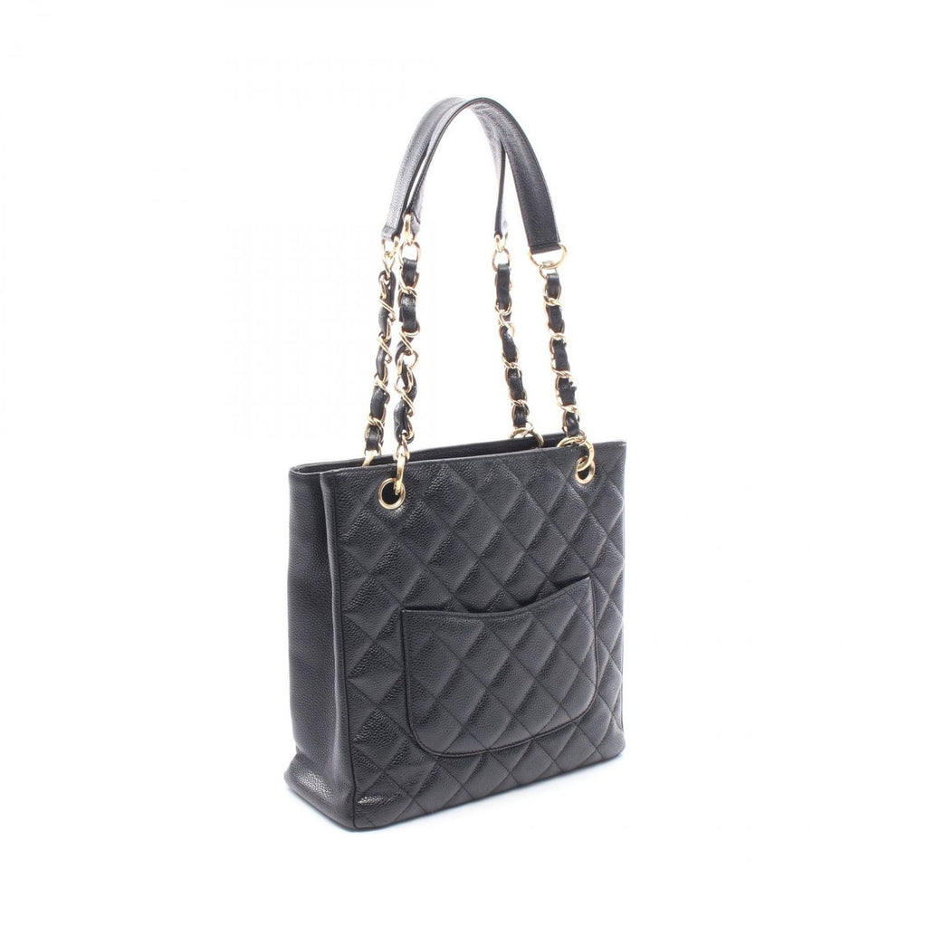 Chanel Tote Quilted Petite Shopping PST Black Caviar Leather Chain — view 2