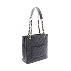 Chanel Tote Quilted Petite Shopping PST Black Caviar Leather Chain — view 2