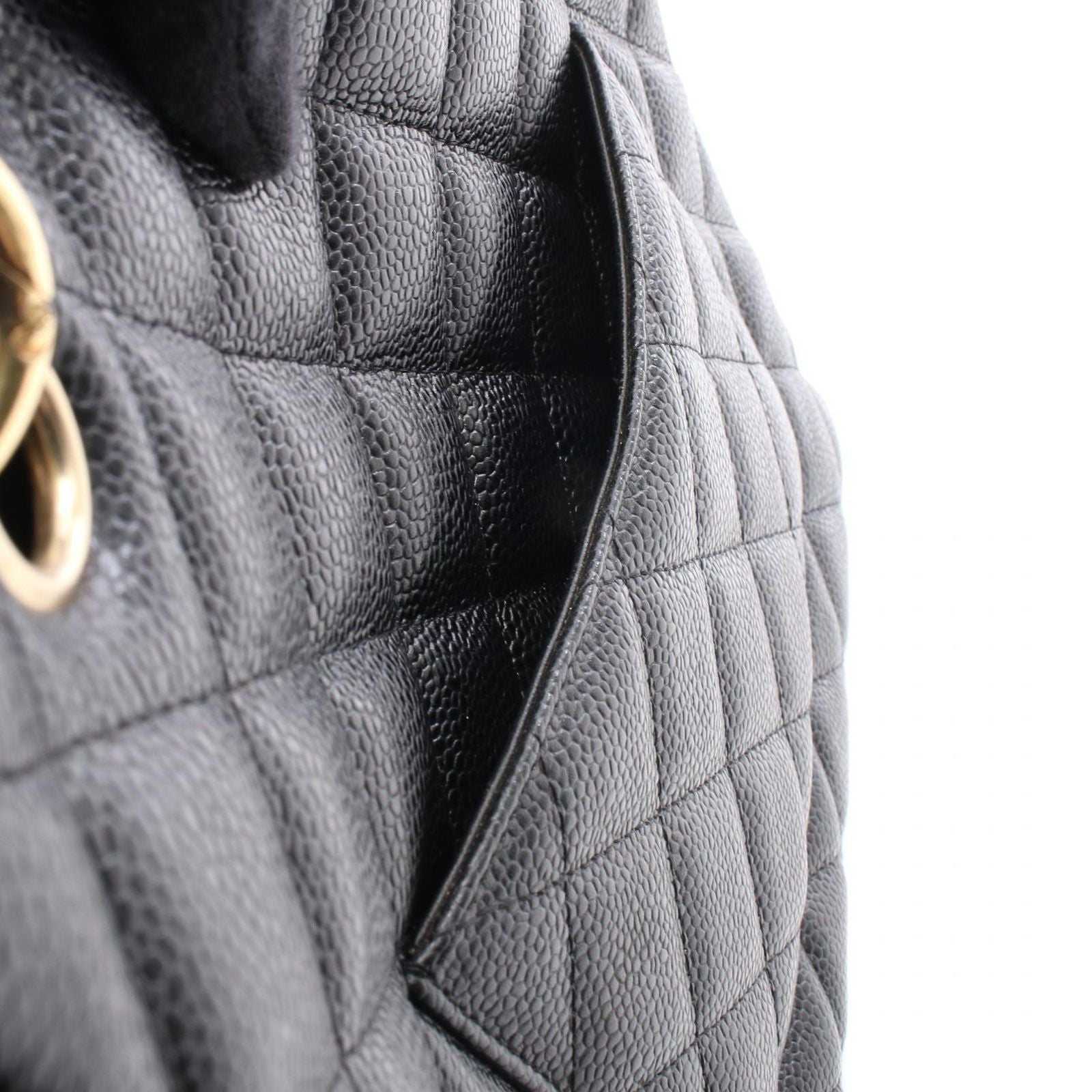 Chanel Tote Quilted Petite Shopping PST Black Caviar Leather Chain — view 6