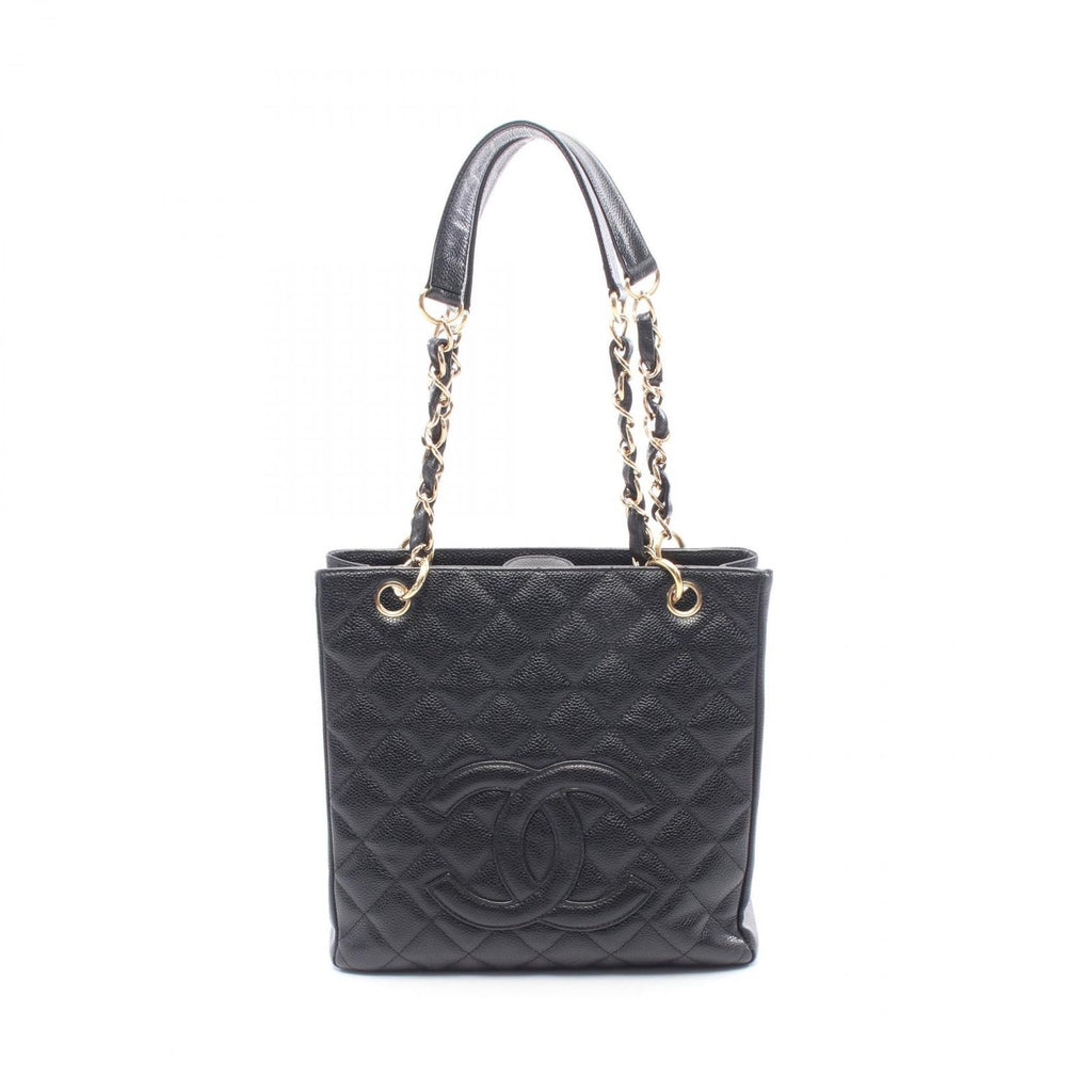 Chanel Tote Quilted Petite Shopping PST Black Caviar Leather Chain