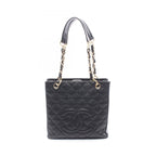 Chanel Tote Quilted Petite Shopping PST Black Caviar Leather Chain