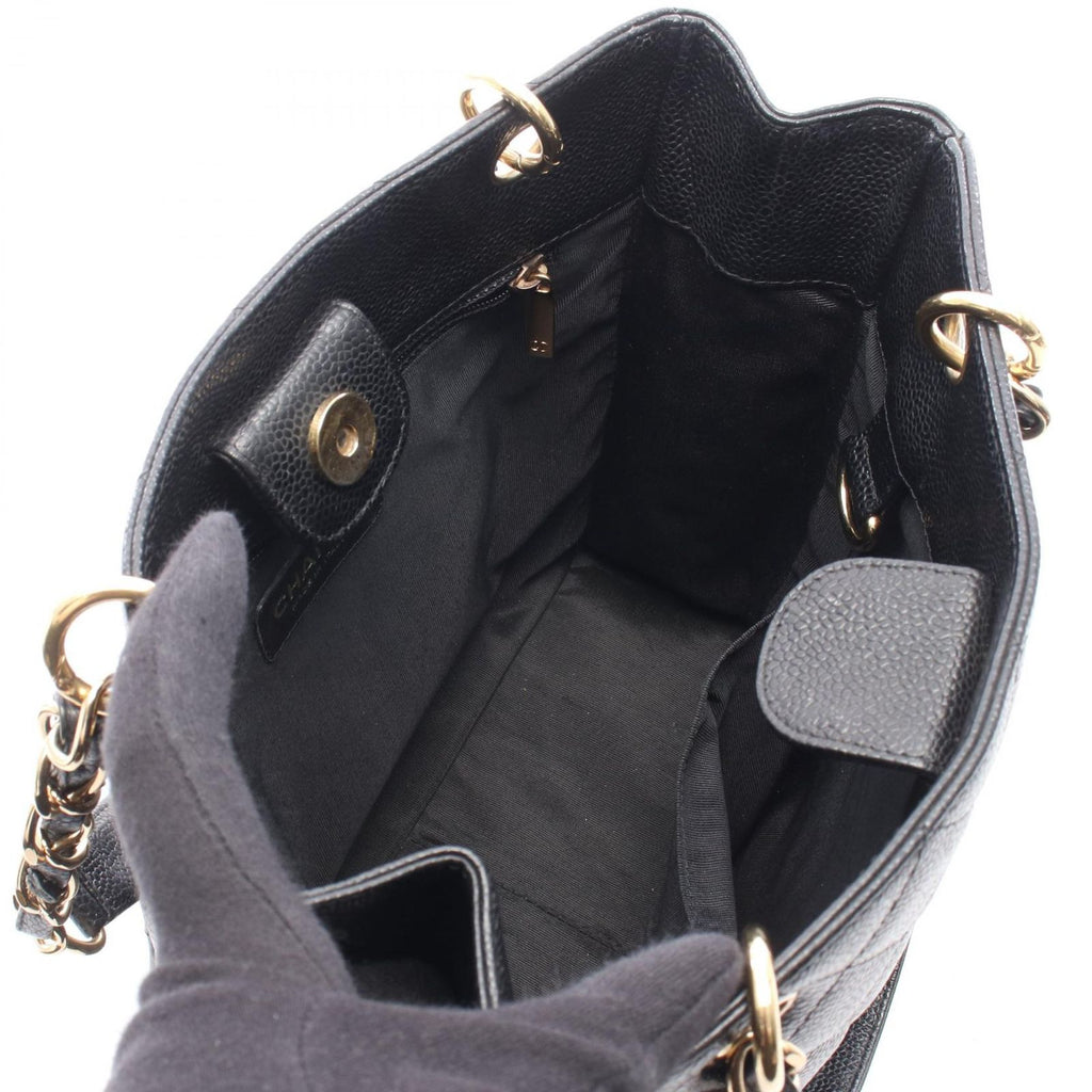 Chanel Tote Quilted Petite Shopping PST Black Caviar Leather Chain — view 3