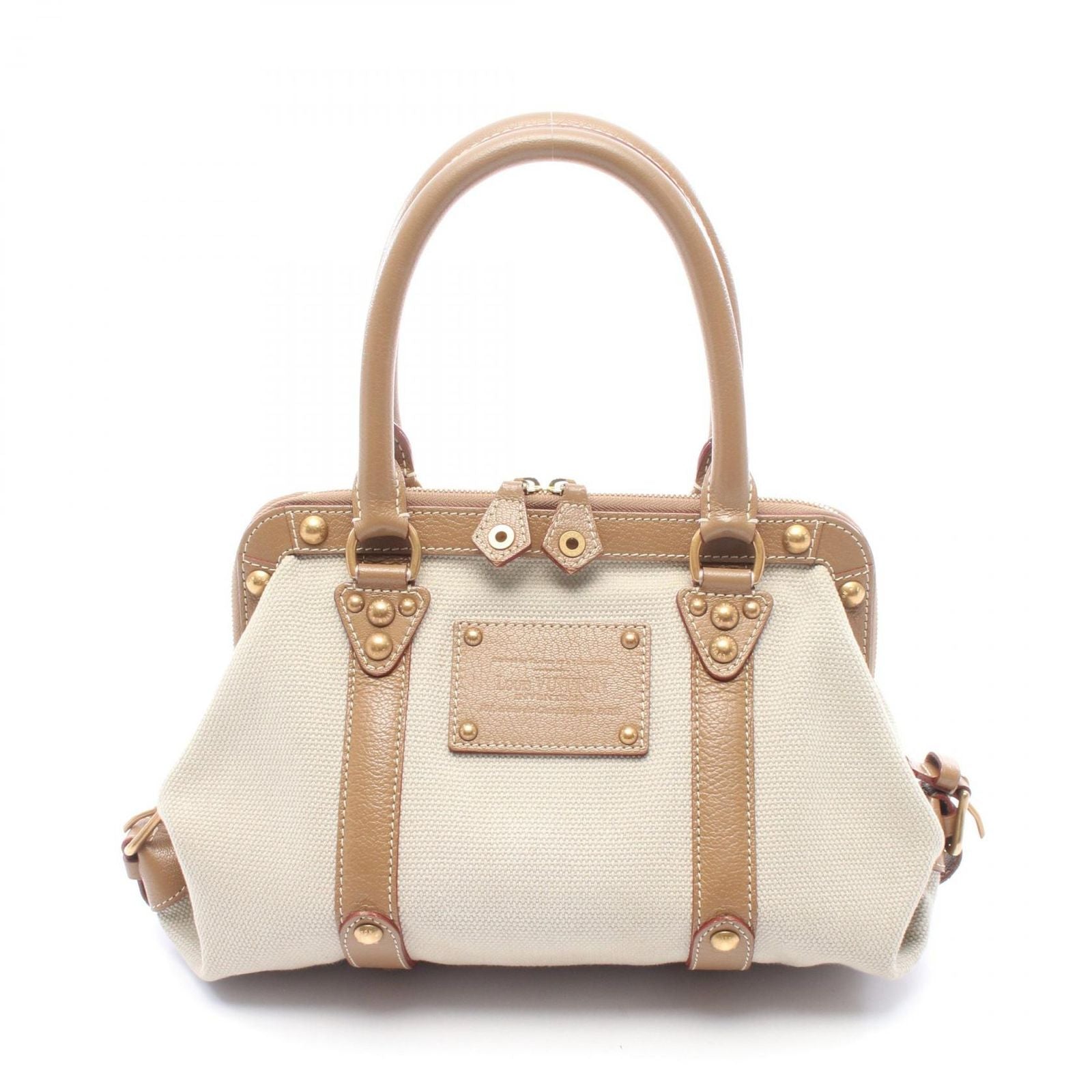 Louis Vuitton Handbag Trianon Sac de Nuit MM Beige Canvas Leather