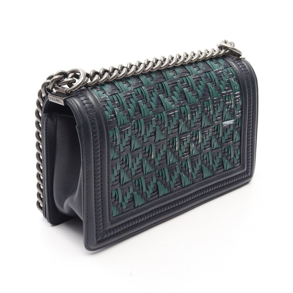 Chanel Shoulder Bag Boy Braid Navy Green Leather Boy Chain — view 2