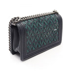 Chanel Shoulder Bag Boy Braid Navy Green Leather Boy Chain — view 2