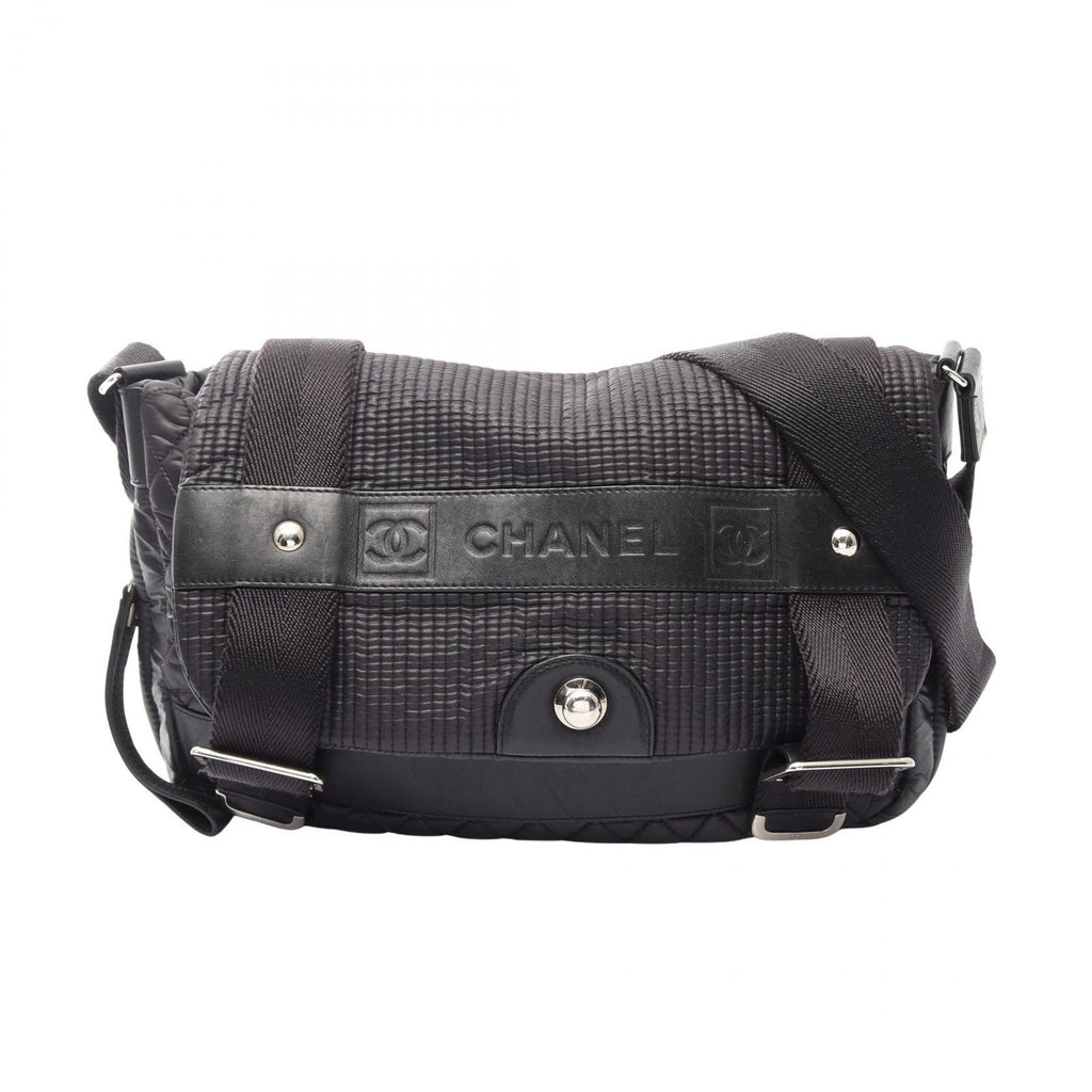Chanel Shoulder Bag CC Logo Sports Line Messenger Black Nylon Leather