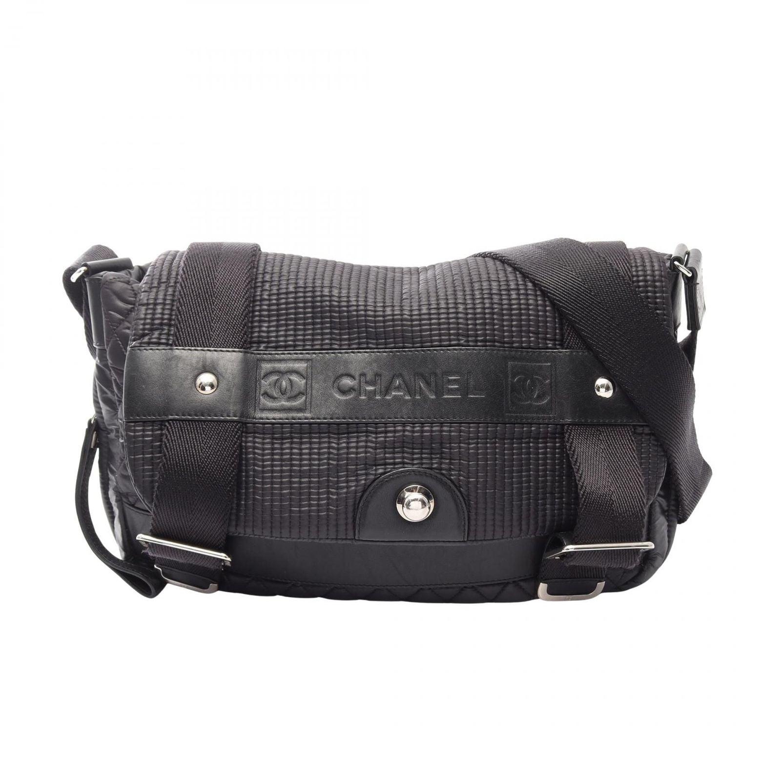 Chanel Shoulder Bag CC Logo Sports Line Messenger Black Nylon Leather