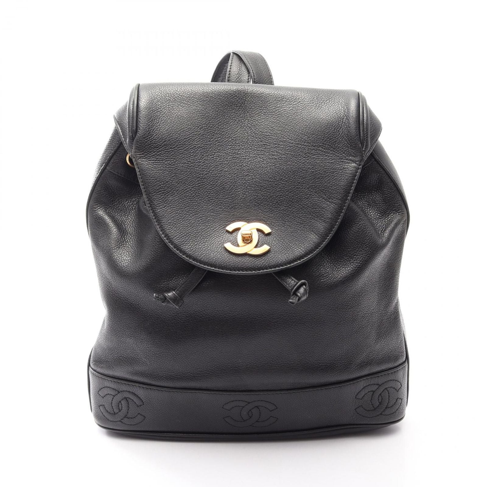 Chanel Backpack Triple CC Logo Black Caviar Leather Coco