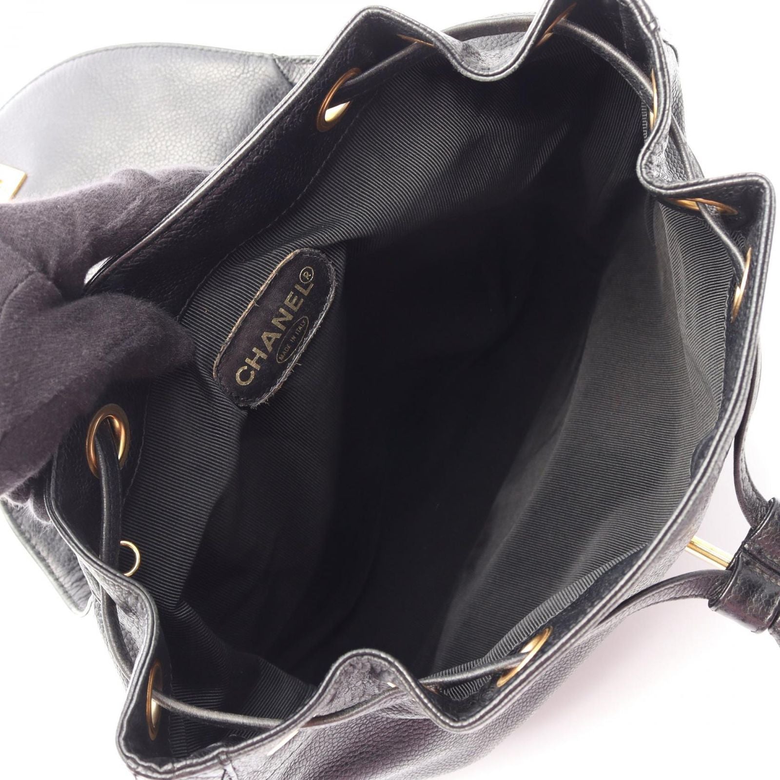 Chanel Backpack Triple CC Logo Black Caviar Leather Coco — view 3