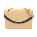 Chanel Shoulder Bag Quilted Single Flap Beige Black Lambskin Chain