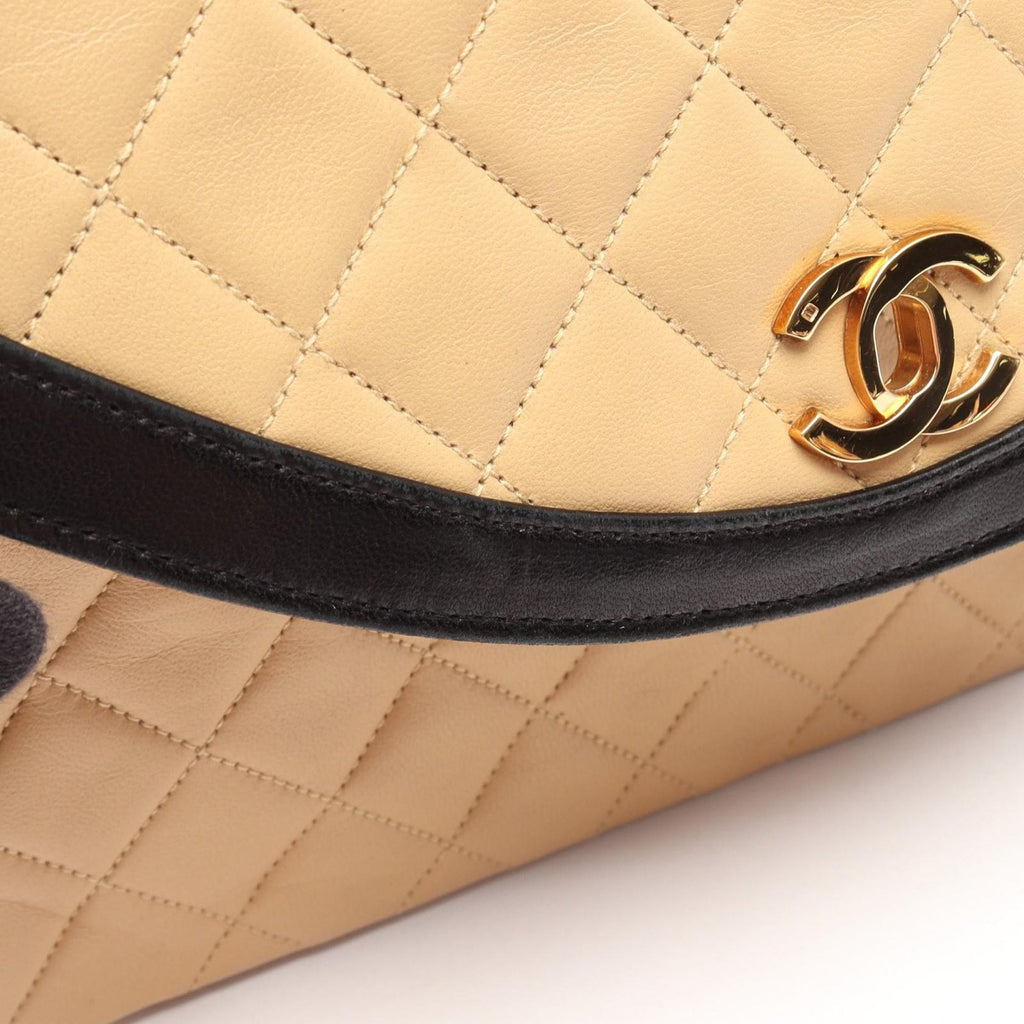 Chanel Shoulder Bag Quilted Single Flap Beige Black Lambskin Chain — view 8