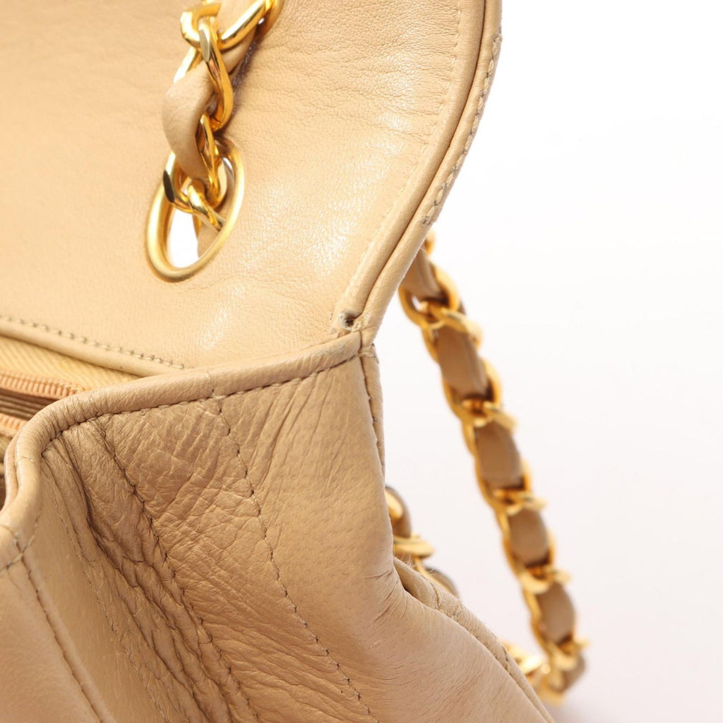 Chanel Shoulder Bag Quilted Single Flap Beige Black Lambskin Chain — view 7