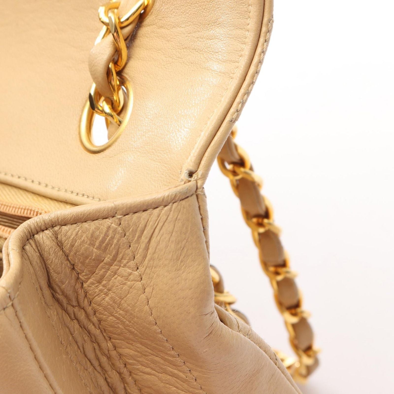 Chanel Shoulder Bag Quilted Single Flap Beige Black Lambskin Chain — view 7