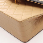 Chanel Shoulder Bag Quilted Single Flap Beige Black Lambskin Chain — view 9