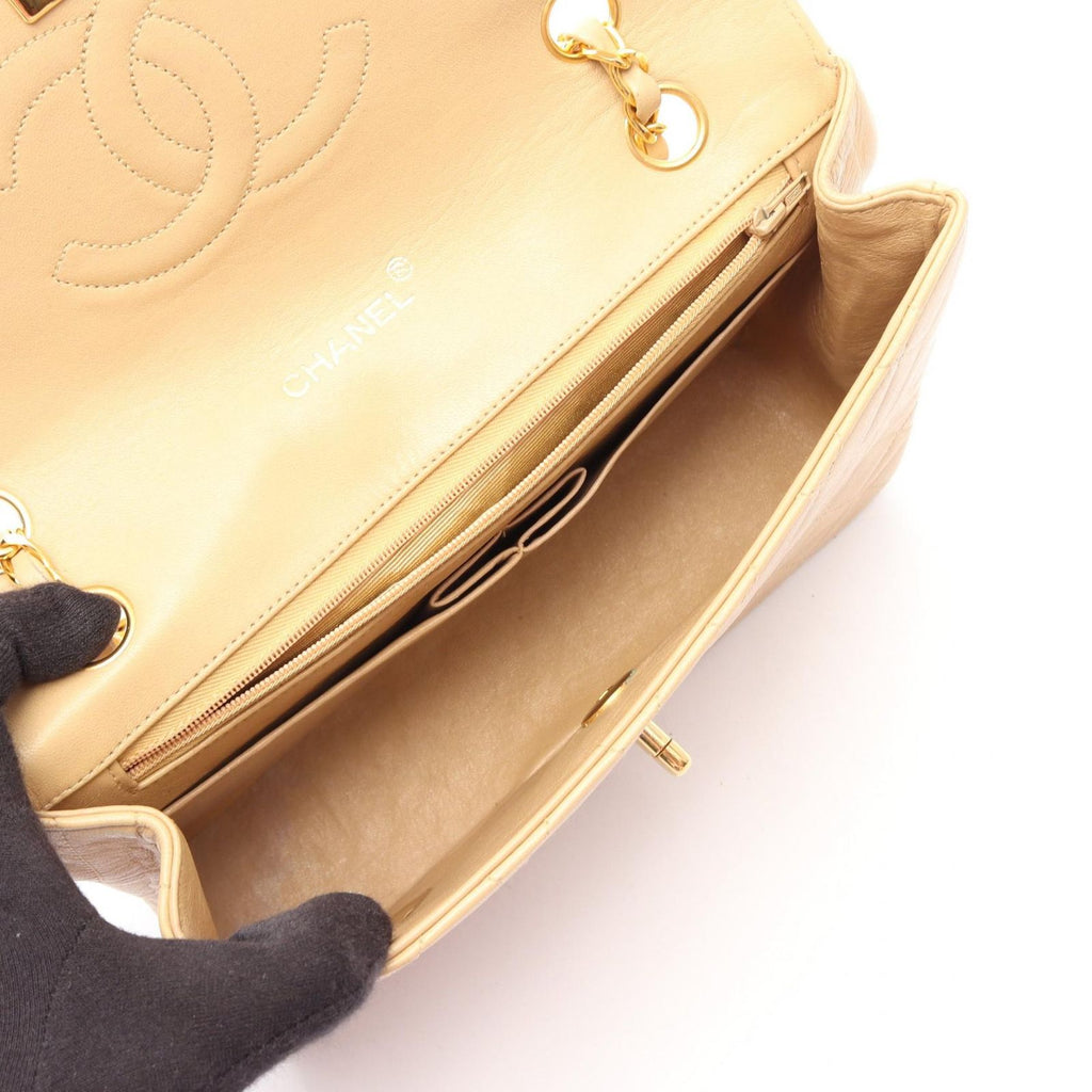 Chanel Shoulder Bag Quilted Single Flap Beige Black Lambskin Chain — view 3