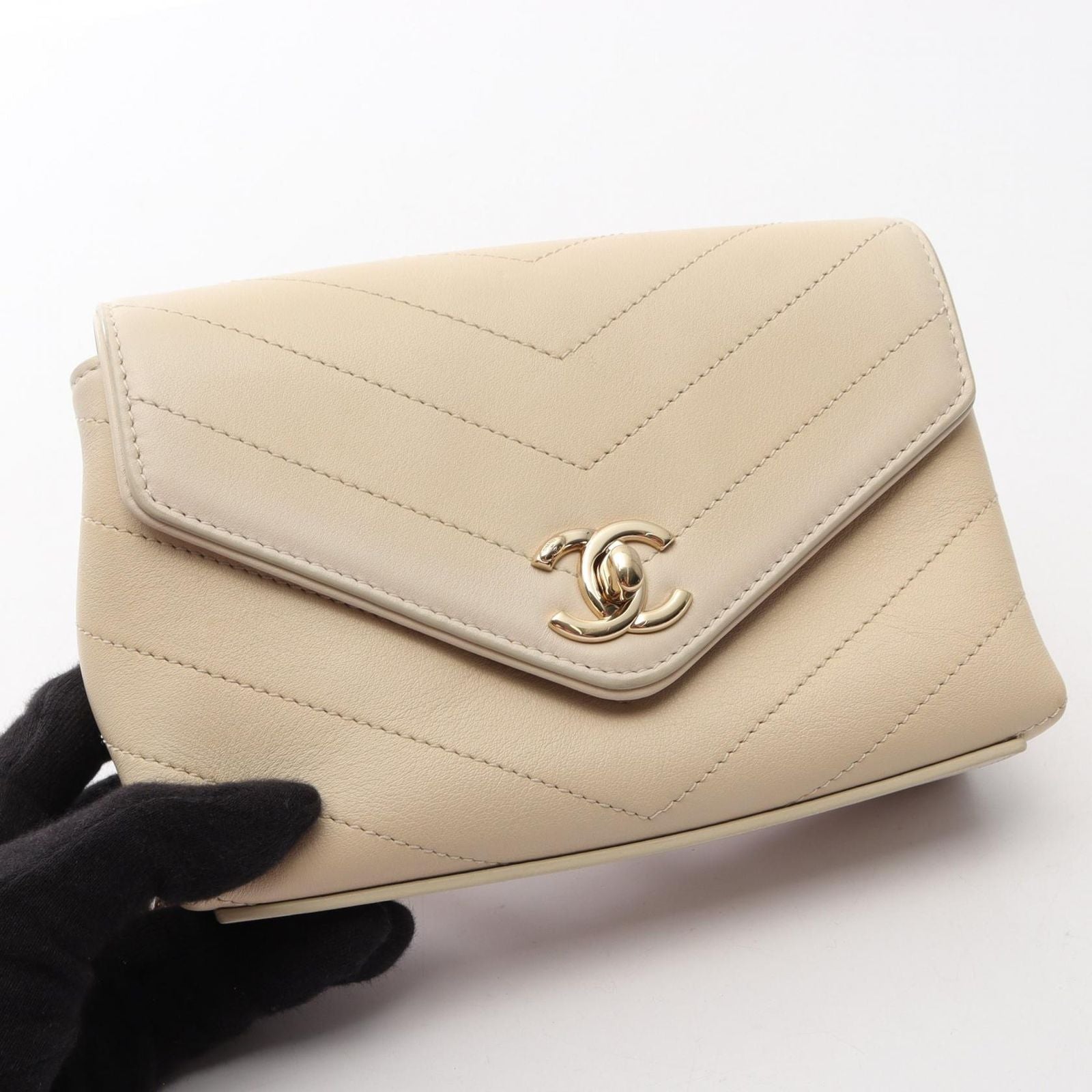 Chanel Shoulder Bag Blanc Stitch Mini Cream Lambskin Chain — view 7