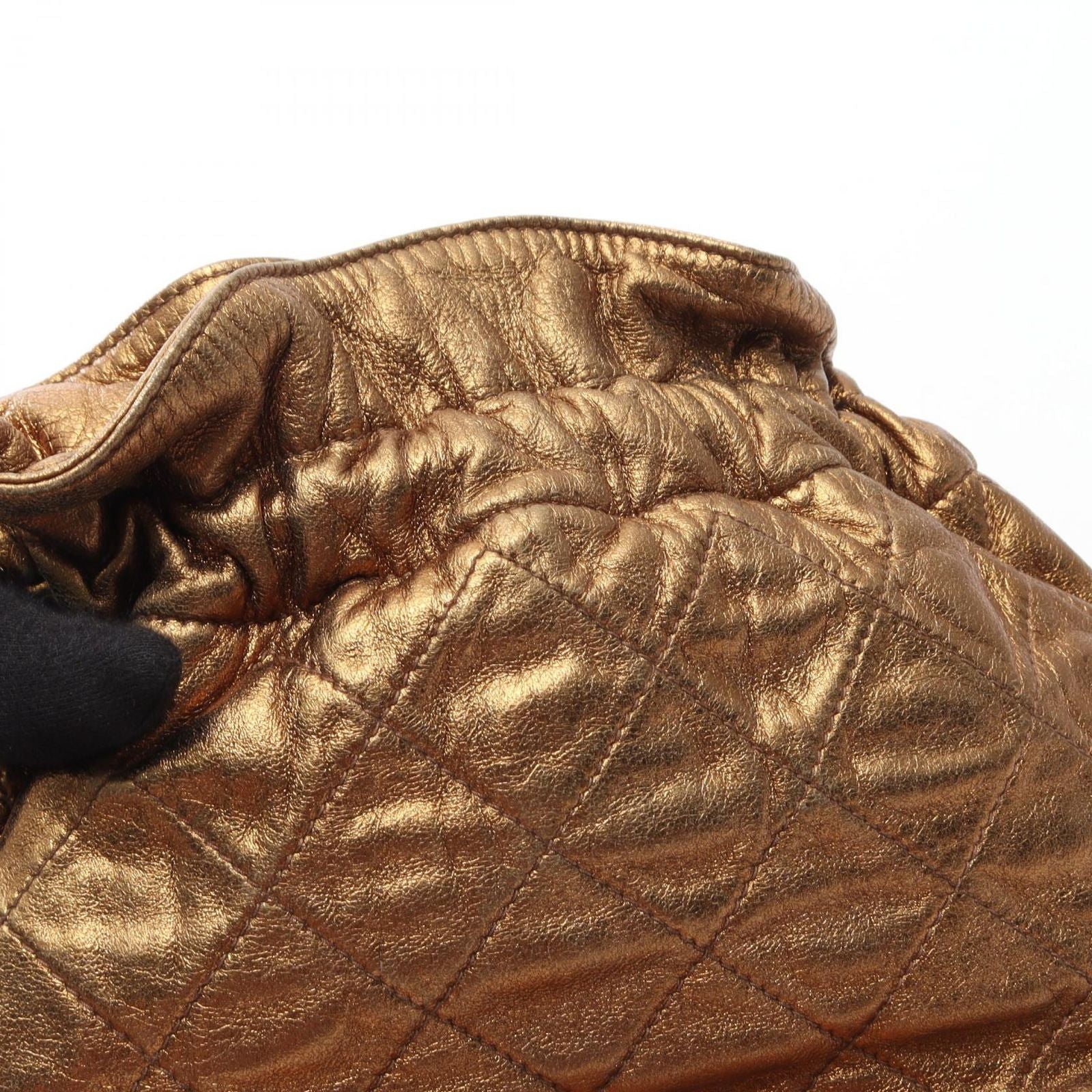 Chanel Shoulder Bag Quilted Drawstring Metallic Gold Lambskin Fringe Chain — view 9