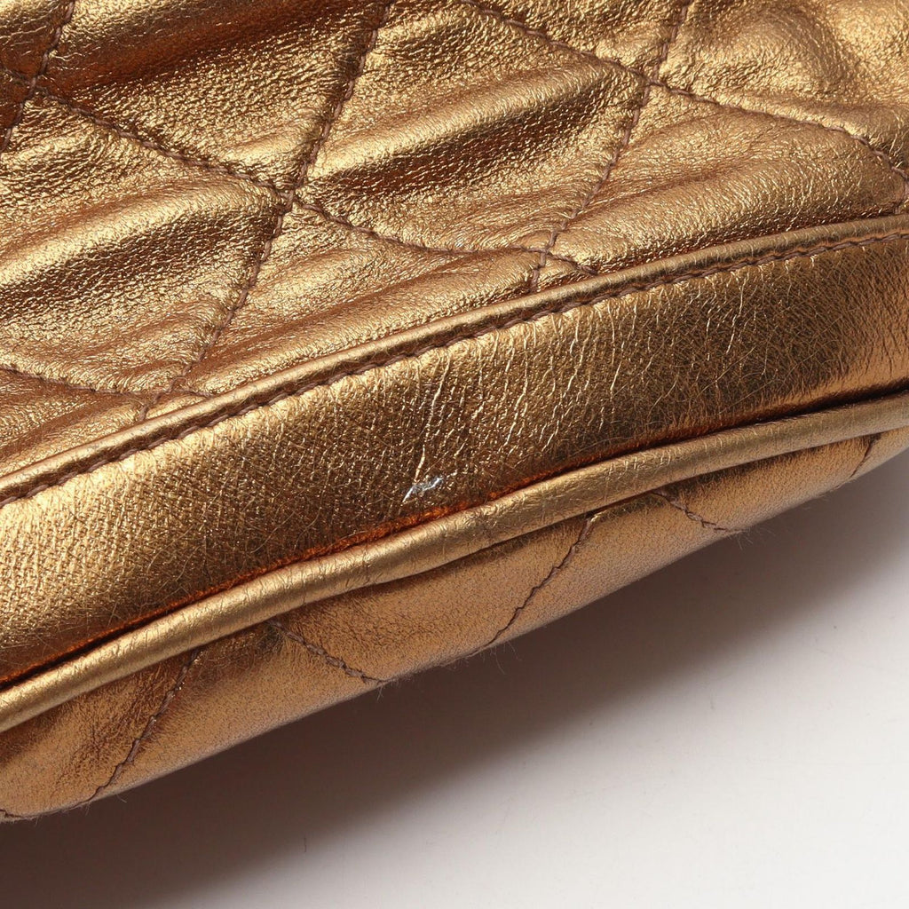 Chanel Shoulder Bag Quilted Drawstring Metallic Gold Lambskin Fringe Chain — view 7
