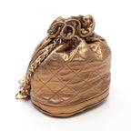 Chanel Shoulder Bag Quilted Drawstring Metallic Gold Lambskin Fringe Chain — view 2
