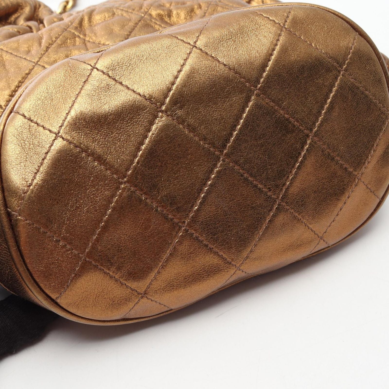 Chanel Shoulder Bag Quilted Drawstring Metallic Gold Lambskin Fringe Chain — view 8
