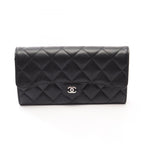 Chanel Bifold Wallet Classic Long Flap Quilted Black Caviar Leather