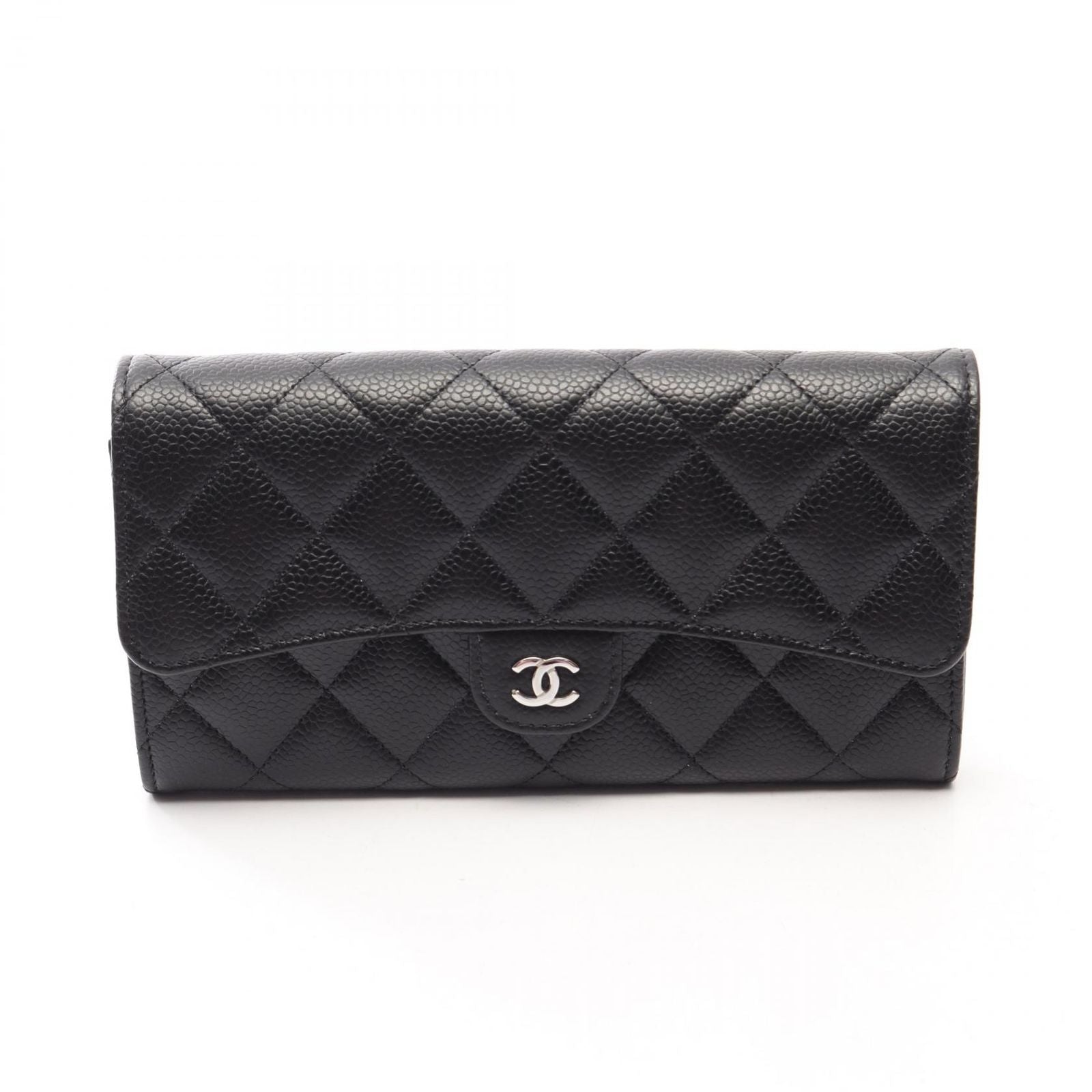 Chanel Bifold Wallet Classic Long Flap Quilted Black Caviar Leather
